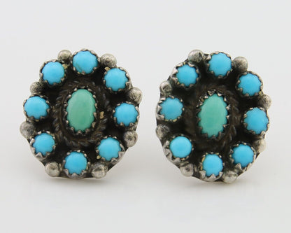 Navajo Shield Earrings 925 Silver Natural Turquoise Signed Nathaniel Curley C80s