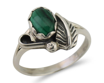 Navajo Handmade Ring 925 Silver Natural Malachite Native Artist Size 4.75 C.80's