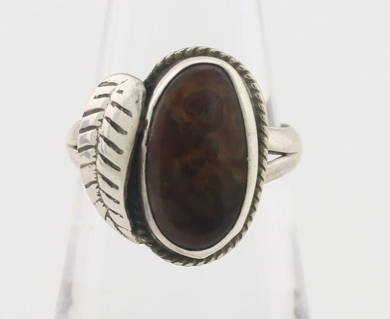 Navajo Handmade Ring 925 Silver Natural Fire Opal Native Artist Size 7.0 C.80's