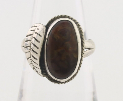 Navajo Handmade Ring 925 Silver Natural Fire Opal Native Artist Size 7.0 C.80's