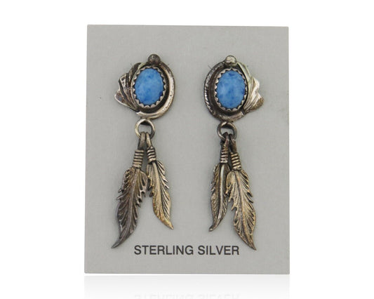 Navajo Earrings 925 Silver Blue Denim Lapis Native American Artist C.80's