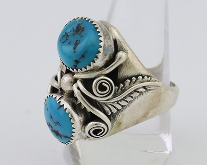 Mens Navajo Ring 925 Silver Sleeping Beauty Turquoise Native Artist C.80's