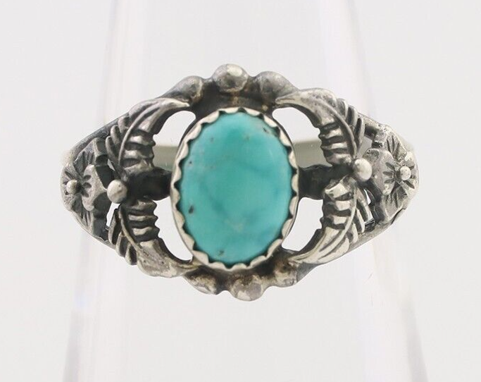 Navajo Ring 925 Silver Natural Blue Turquoise Native American Artist C.80's