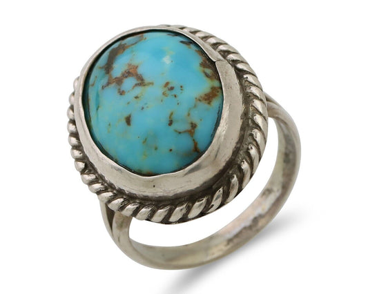 Navajo Ring 925 Silver Kingman Turquoise Native American Artist C.80's