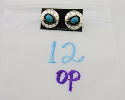 Navajo Shield Earrings 925 Silver Natural Blue Turquoise Artist Signed P C.80s