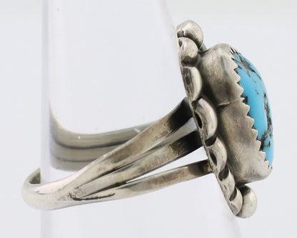 Navajo Ring 925 Silver Sleeping Beauty Turquoise Artist Signed SC C.80's