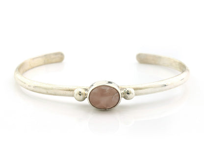 Navajo Cuff Bracelet Sterling Silver Natural Mined Pink Quartz Native Artst