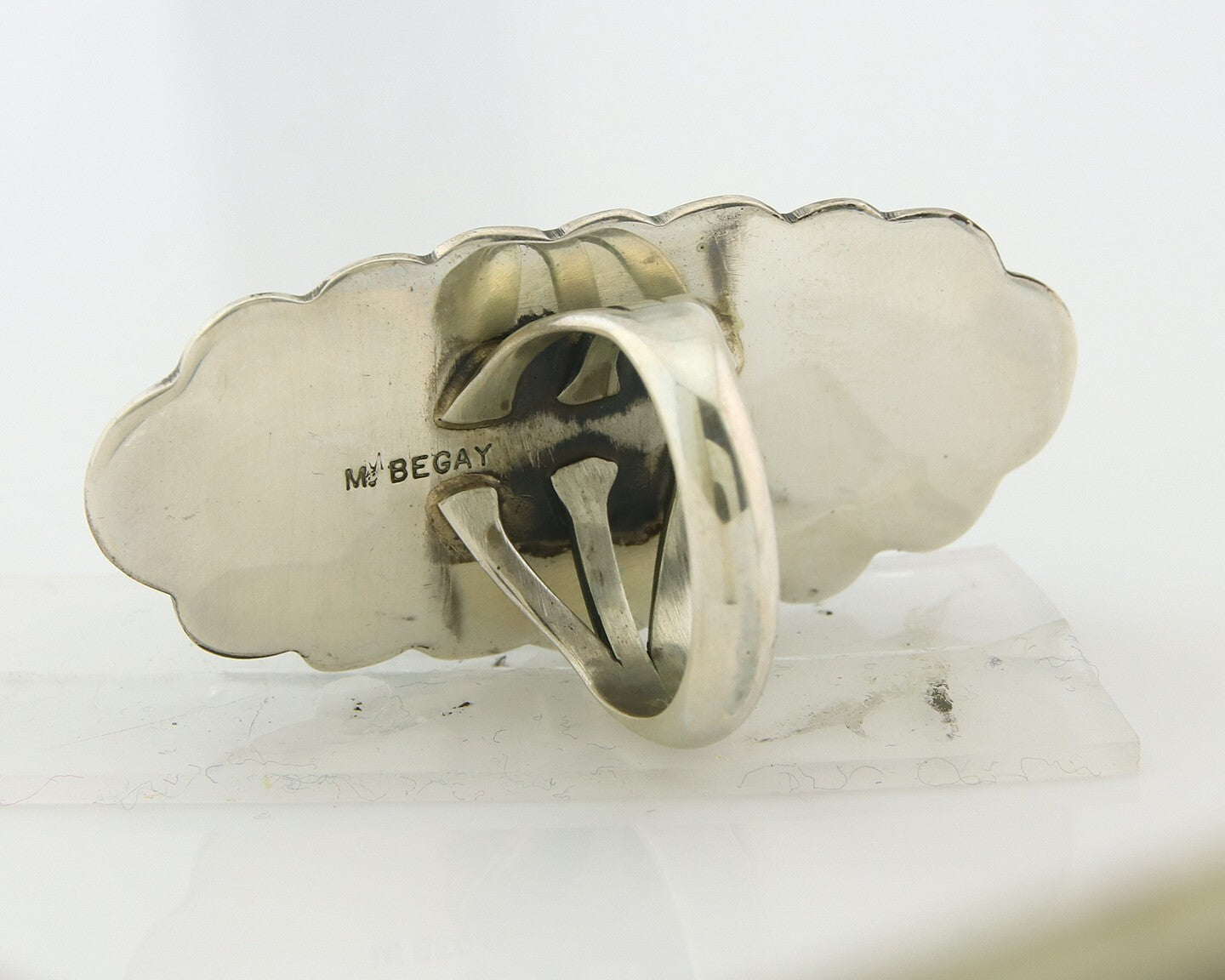Vintage Navajo Ring 925 Sterling Silver Turquoise Signed M Begay Size 7.75