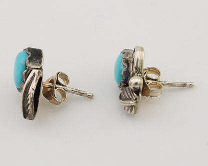 Navajo Handmade Earrings 925 Silver Natural Turquoise Native Artist C.80's