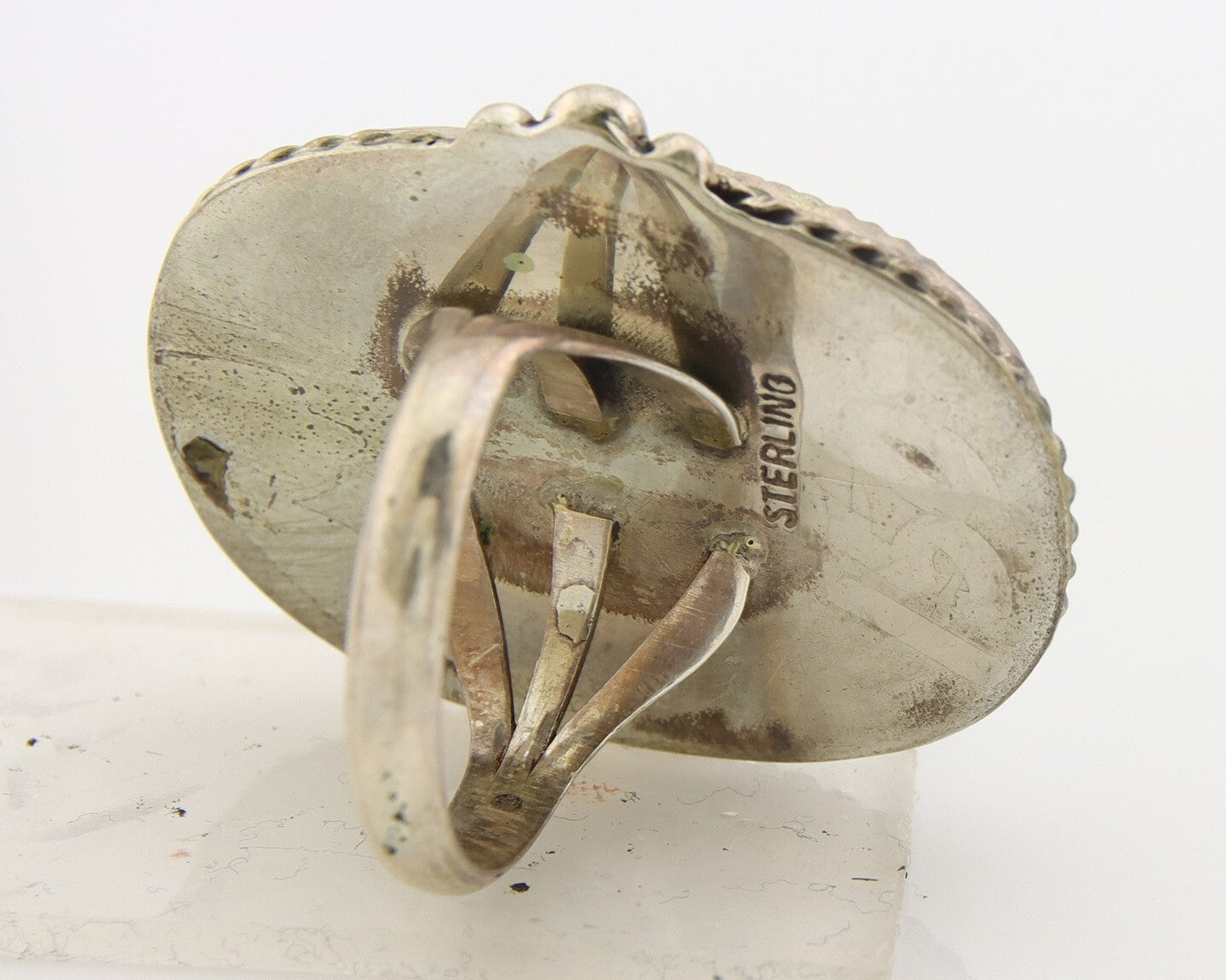 Navajo Ring 925 Sterling Spiderweb Blue Turquoise Native Artist C.80's Size 9.0