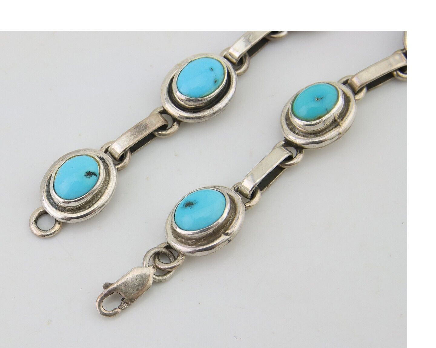 Navajo Bracelet 925 Silver Natural Blue Turquoise Native American Artist C.80's