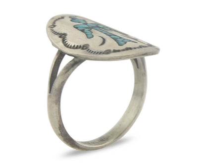 Navajo Ring 925 Sterling Natural Chip Inlay Turquoise C.80's Size 6.0