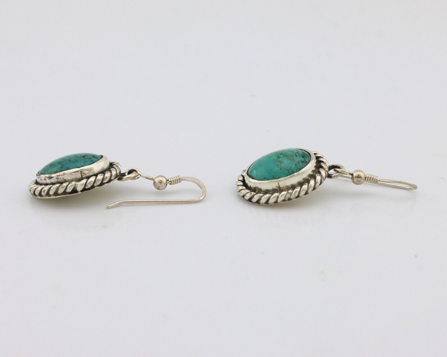 Navajo Earrings 925 Silver Natural Green Turquoise Native Artist C.80s