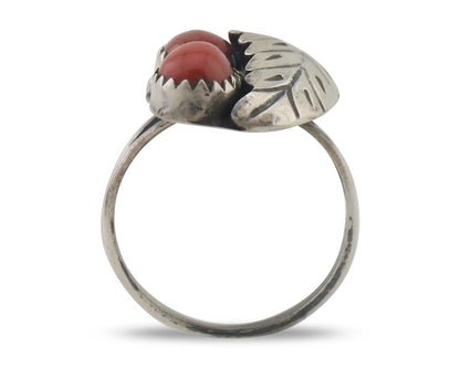 Navajo Handmade Ring 925 Silver Natural Mediterranean Coral Signed 88 C.80's