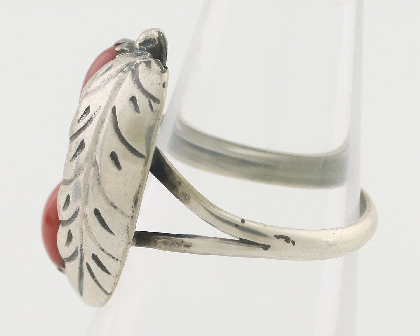 Navajo Handmade Ring 925 Silver Natural Mediterranean Coral Signed 88 C.80's