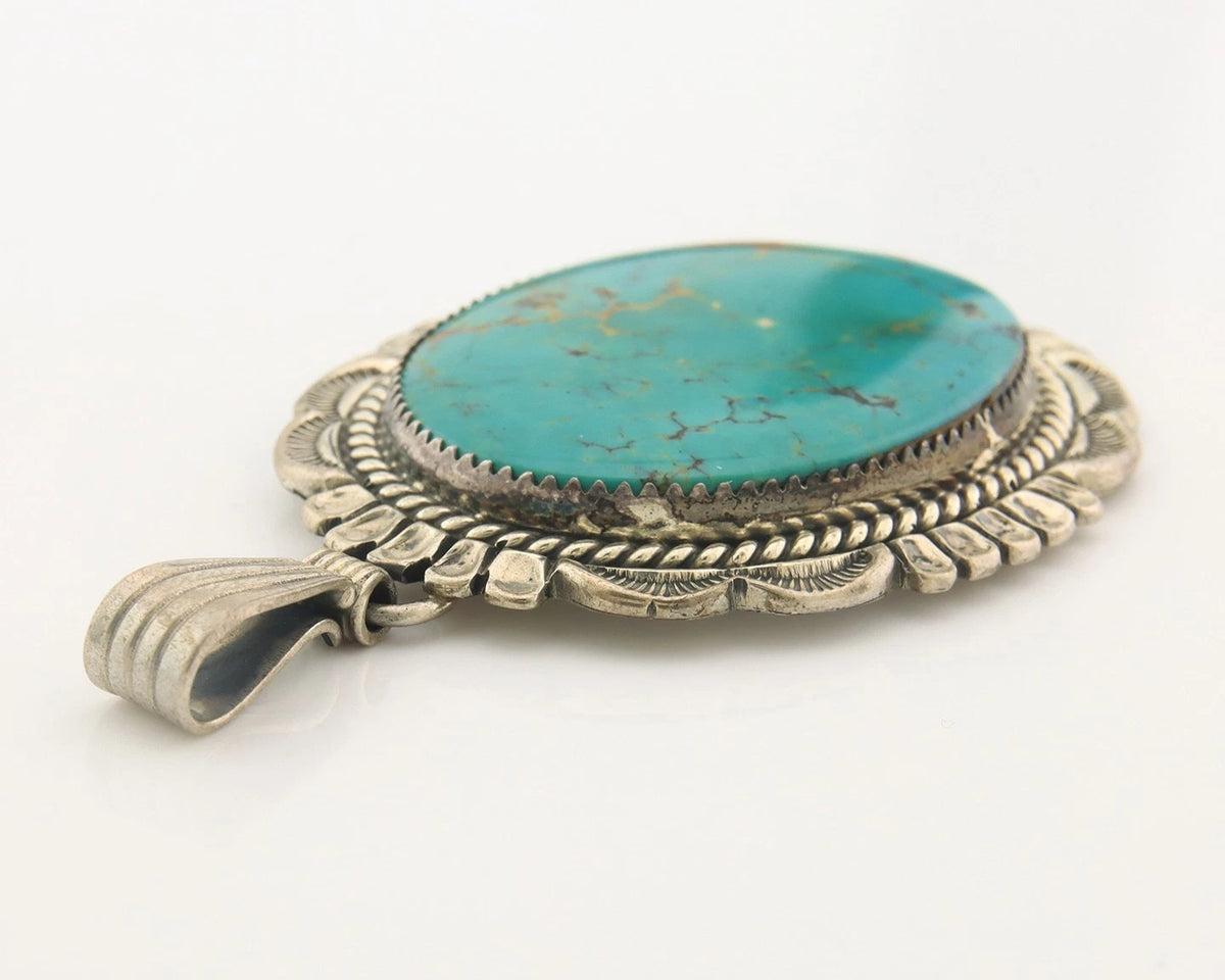 Navajo Pendant Sterling Silver Turquoise Vintage Signed W. Denetdale C.80's