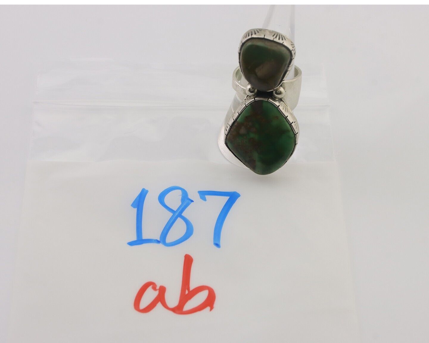 Navajo Ring 925 Silver Natural Green Turquoise Artist Signed M Guerro C.80's