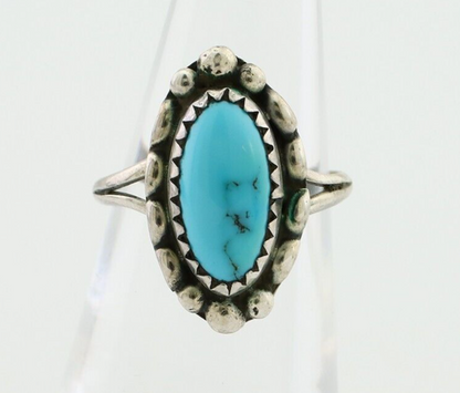 Navajo Ring 925 Silver Sleeping Beauty Turquoise Artist Signed SC C.80's