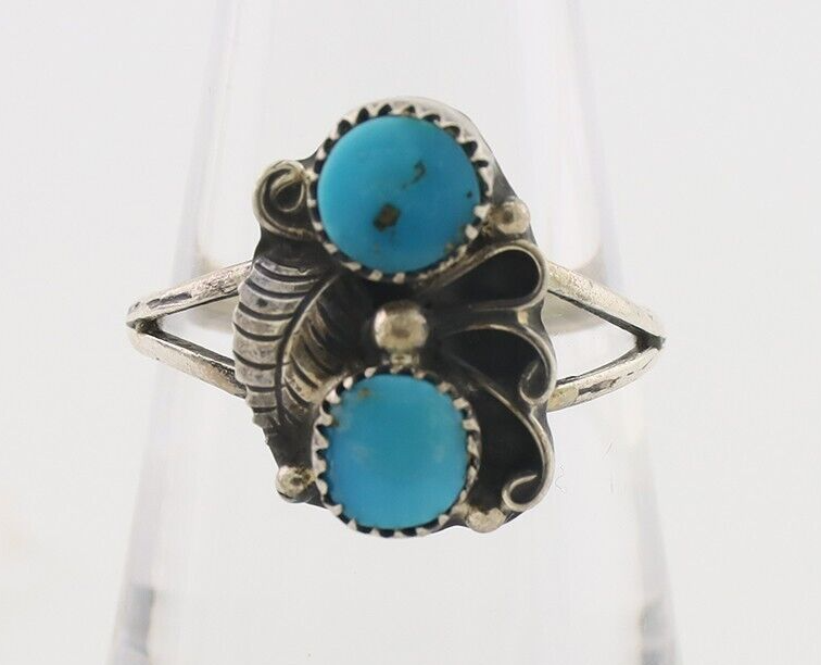 Navajo Ring 925 Silver Kingman Turquoise Native American Artist C.80's