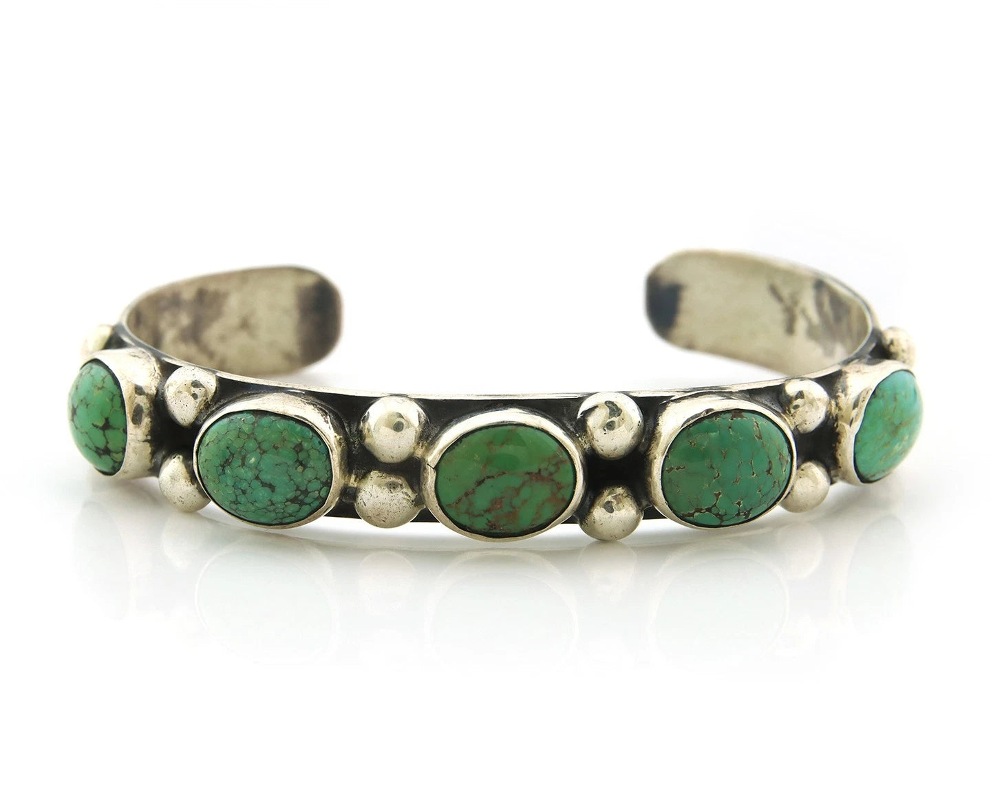 Navajo Cuff Bracelet Sterling Silver Gem Turquoise Vintage Signed C Rain Cloud