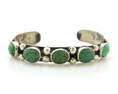 Navajo Cuff Bracelet Sterling Silver Gem Turquoise Vintage Signed C Rain Cloud