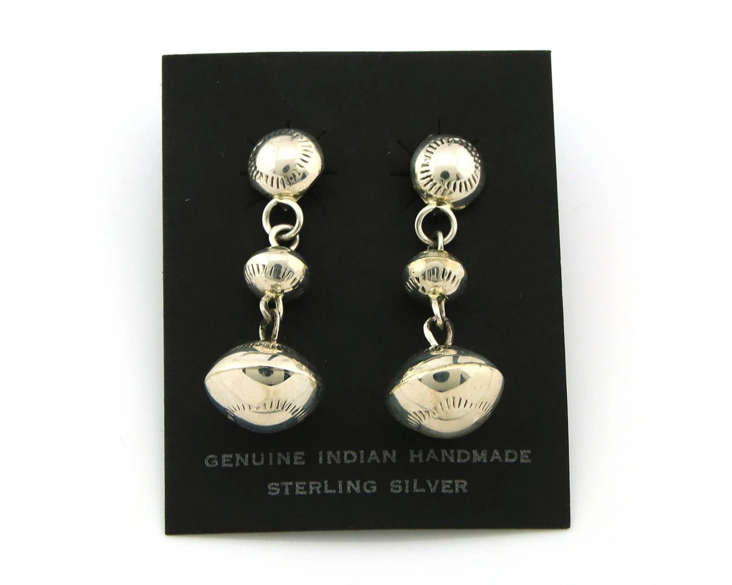 Navajo Bead Earrings Sterling Silver Handmade Vintage Hand Stamped Native Artist