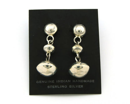 Navajo Bead Earrings Sterling Silver Handmade Vintage Hand Stamped Native Artist