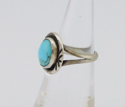 Navajo Ring 925 Silver Kingman Turquoise Native American Artist C.80's