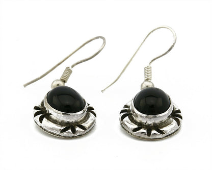 Navajo Hand Stamped Natural Mined Black Onyx .925 SOLID Silver Dangle Earrings