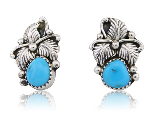 Navajo Earrings 925 Silver Natural Turquoise Artist Signed Roie Jaque C.80's