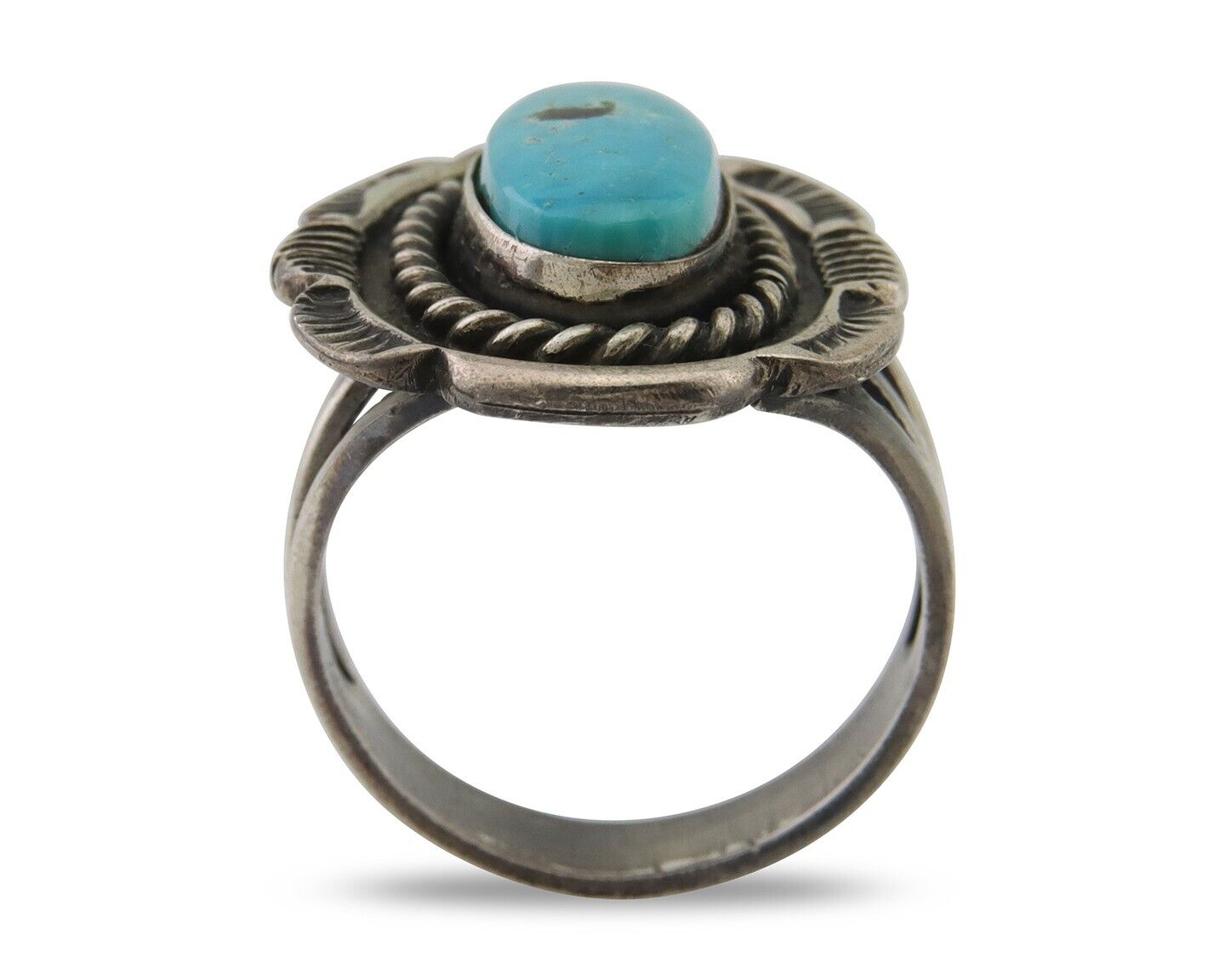 Navajo Ring 925 Silver Bisbee Turquoise Signed Herbert Cayatineto C80s Size 7.5