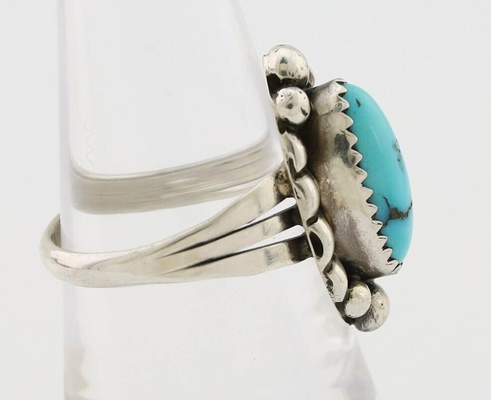 Navajo Ring 925 Silver Sleeping Beauty Turquoise Artist Signed SC C.80's