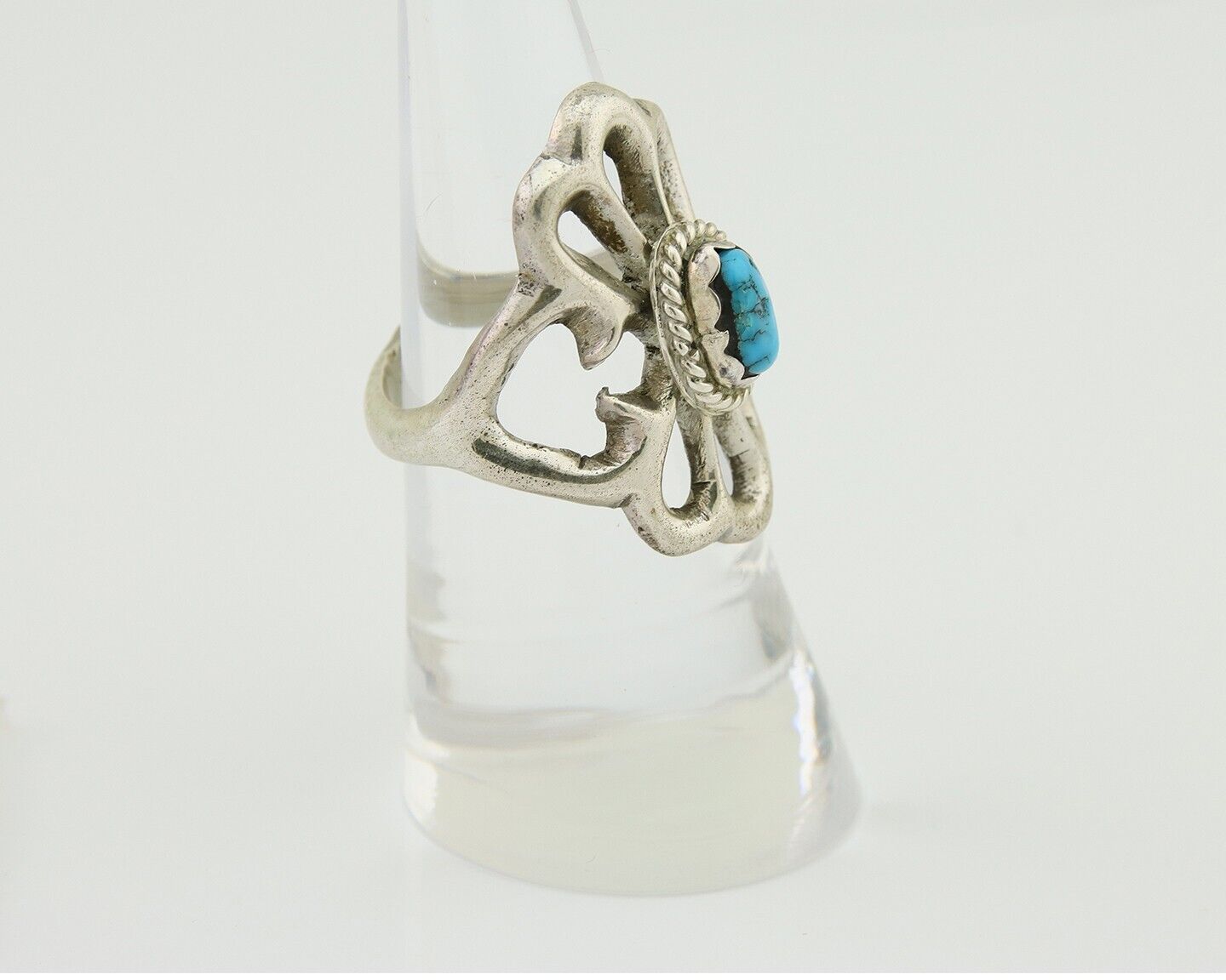 Navajo Sand Cast Ring 925 Silver Sleeping Beauty Turquoise Artist C.80's