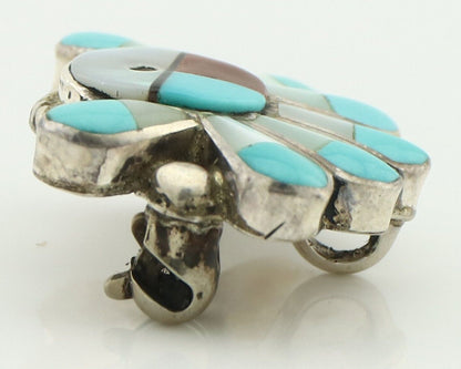 Zuni Pin Pendant .925 Silver Natural Gemstone Native American Artist C.80's