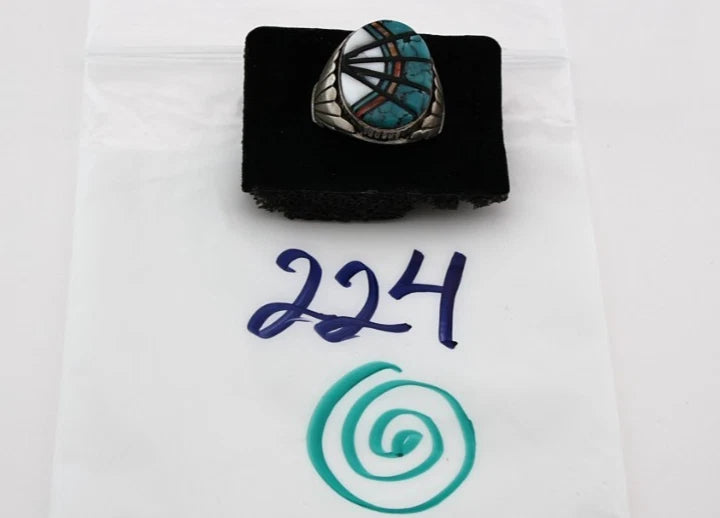 Men Zuni Ring Sterling Silver Gemstone Vintage Signed Thompson Size 11