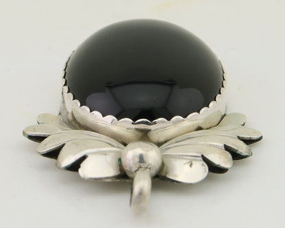 Navajo Pendant 925 Silver Natural Onyx Native Artist Signed NS C.80's
