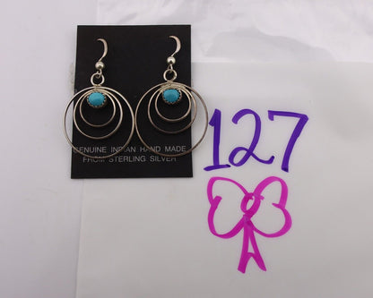 Navajo Dangle Handmade Earrings 925 Silver Blue Turquoise Native Artist C.80's