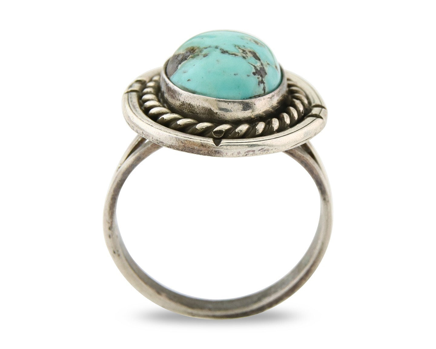 Navajo Ring 925 Sterling Natural Mined Arizona Arist Turquoise C.80's Size 6.0