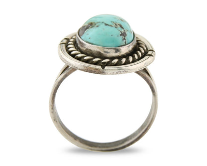 Navajo Ring 925 Sterling Natural Mined Arizona Arist Turquoise C.80's Size 6.0