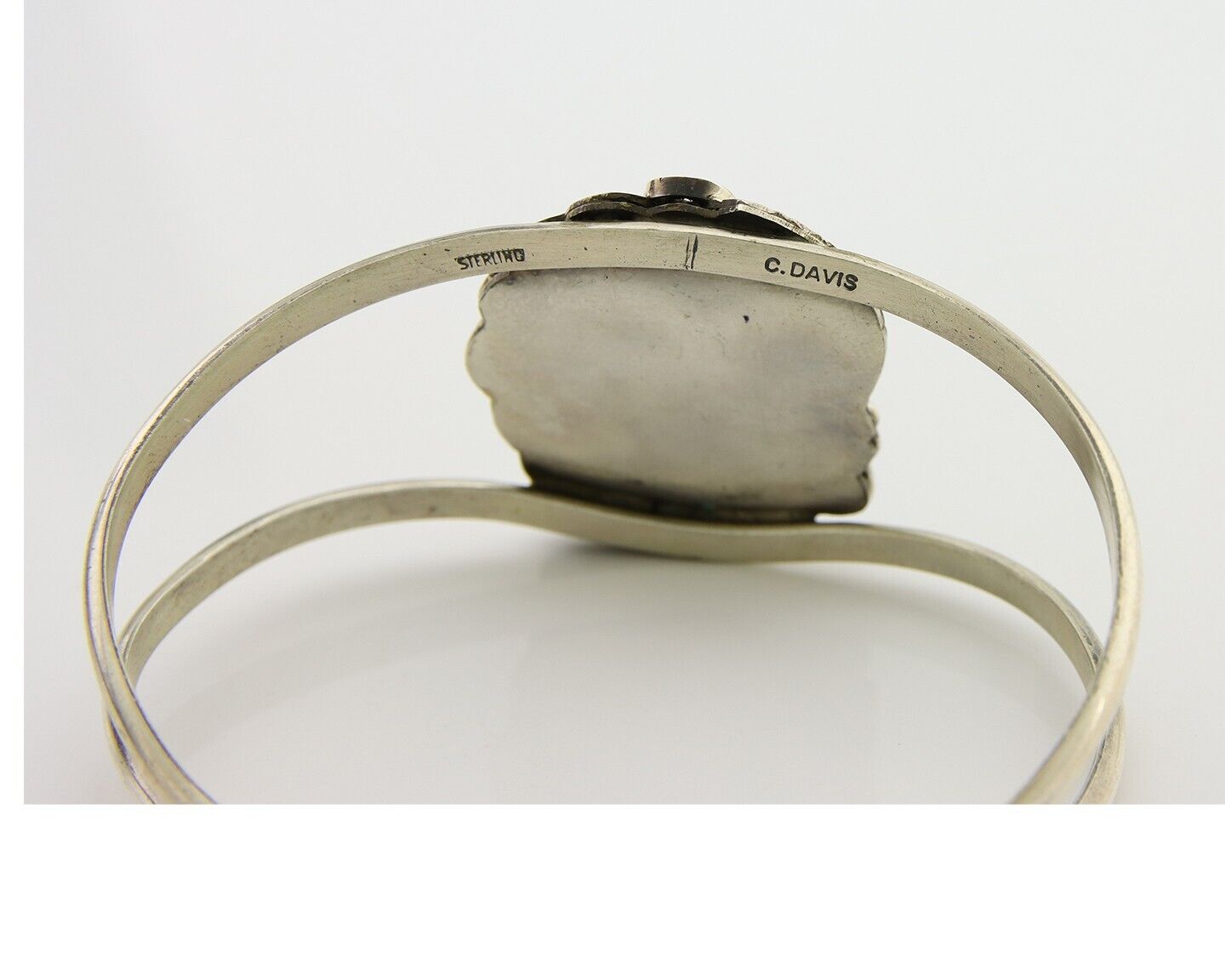 Navajo Cuff Bracelet 925 Silver Turquoise Artist Signed C Davis C.80's