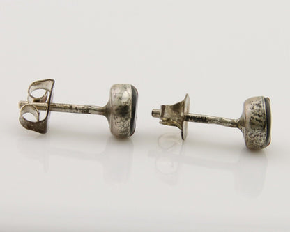 Navajo Earrings 925 Silver Inlaid Natural Onyx & Coral Native Artist C.80's