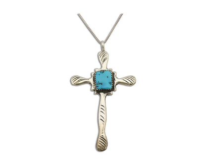 Zuni Cross Pendant .925 Silver SB Turquoise Artist Signed L C.80's