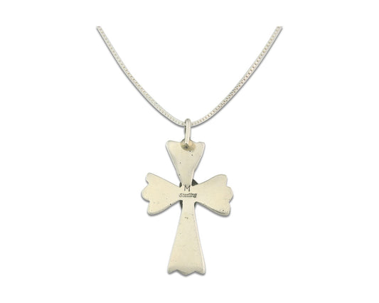 Navajo Cross Necklace Sterling Silver Authentic Natural Gemstones Signed M