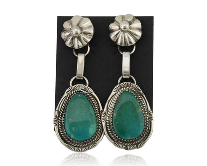 Navajo Dangle Earrings 925 Silver Natural Turquoise Artist Signed Mike Begay C80