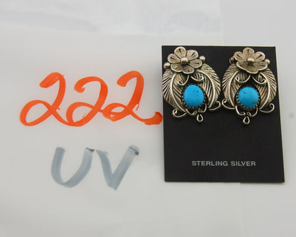 Navajo Earrings 925 Silver Natural Turquoise Artist Signed A C.80's