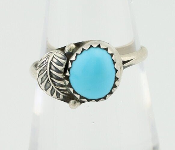 Navajo Ring 925 Silver Sleeping Beauty Turquoise Native American Artist C.80's