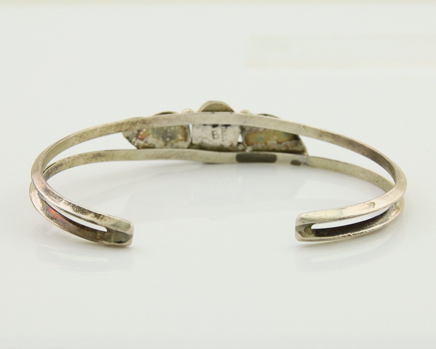 Navajo Cuff Bracelet Blue Turquoise 925 Silver Native Artist Signed BD C.80's