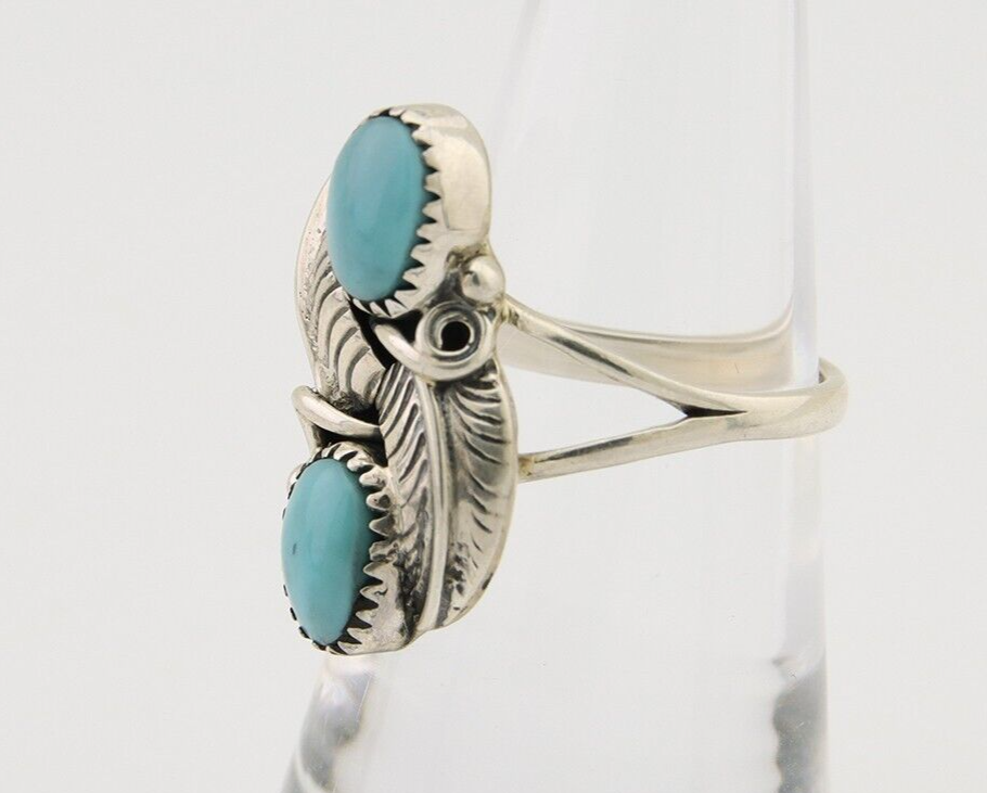 Navajo Ring 925 Silver Natural Slab Turquoise Artist Signed WR C.80's