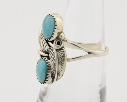 Navajo Ring 925 Silver Natural Slab Turquoise Artist Signed WR C.80's