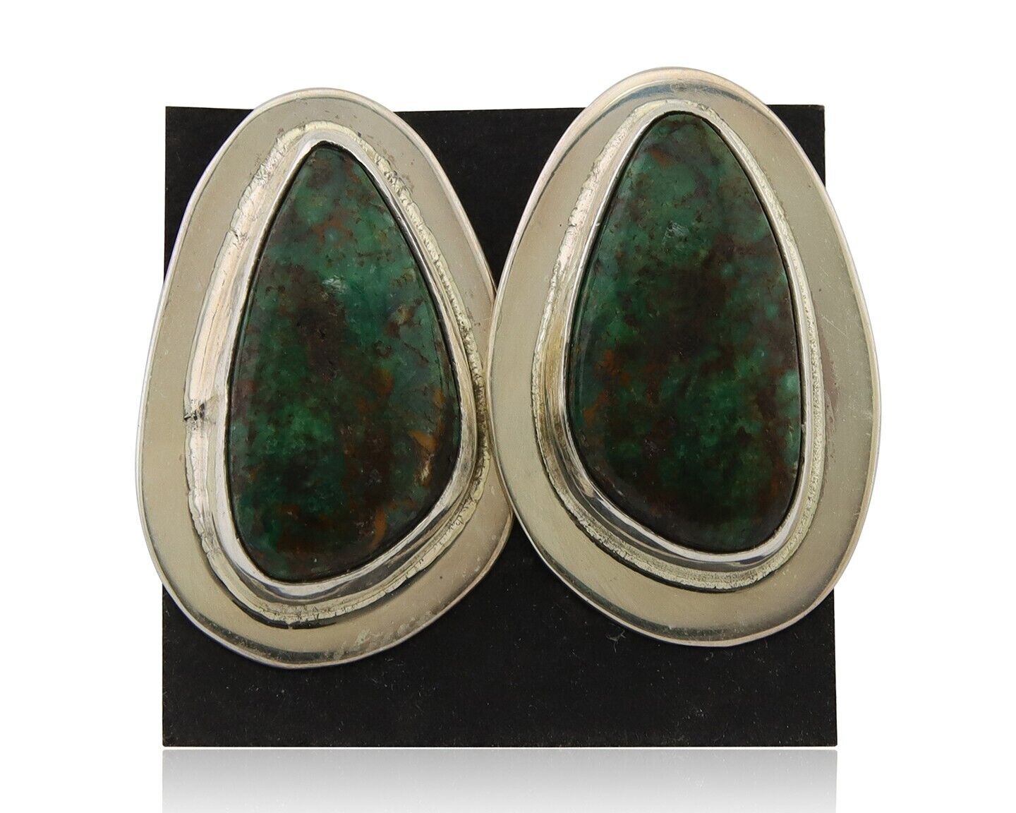 Navajo Shield Earrings 925 Silver Natural Turquoise Artist Signed M.S. C.80's